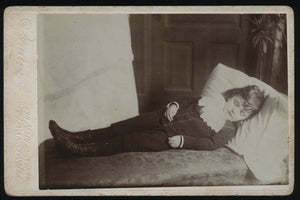 Post Mortem Cabinet Card Photo Boy with Long Hair Illinois 1890s