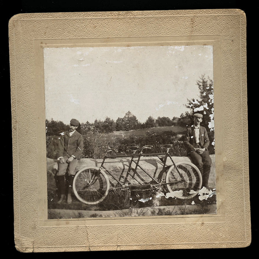 Antique Bicycle Photo Two Men Bike Riders Optical Illusion