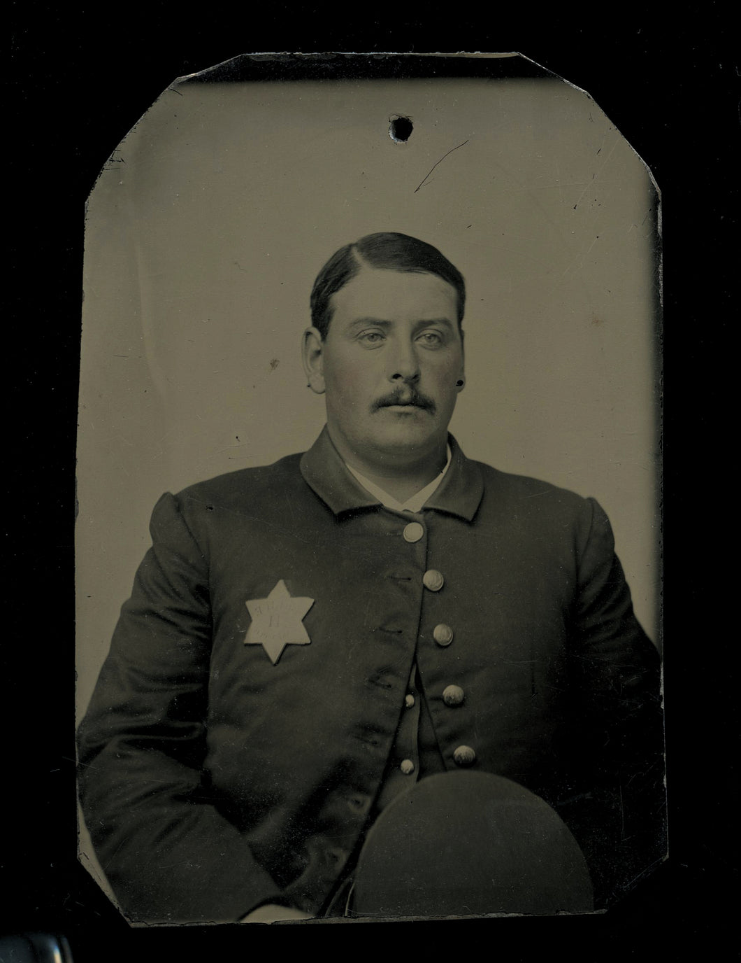 Antique Police Officer Tintype Star Badge Original 1800s 1870s Photograph