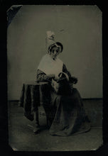 Load image into Gallery viewer, Tintype Photo Girl In Granny Costume Holding Basket Halloween Unusual Antique
