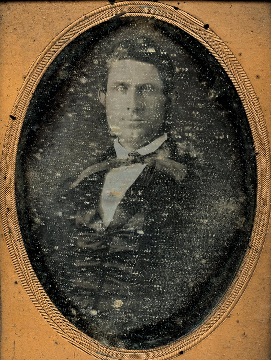 sealed 1/4 daguerreotype of a man, 1850s