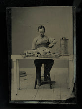 Load image into Gallery viewer, 1800s occupational tintype amputee? worker at bench with tools
