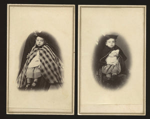 1860s CDV Photos Boy & Girl Children Hidden Mother Vignettes Holding China Doll