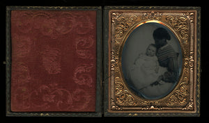 Rare Slavery Era African American Nanny Holding Baby 1/6 Ambrotype