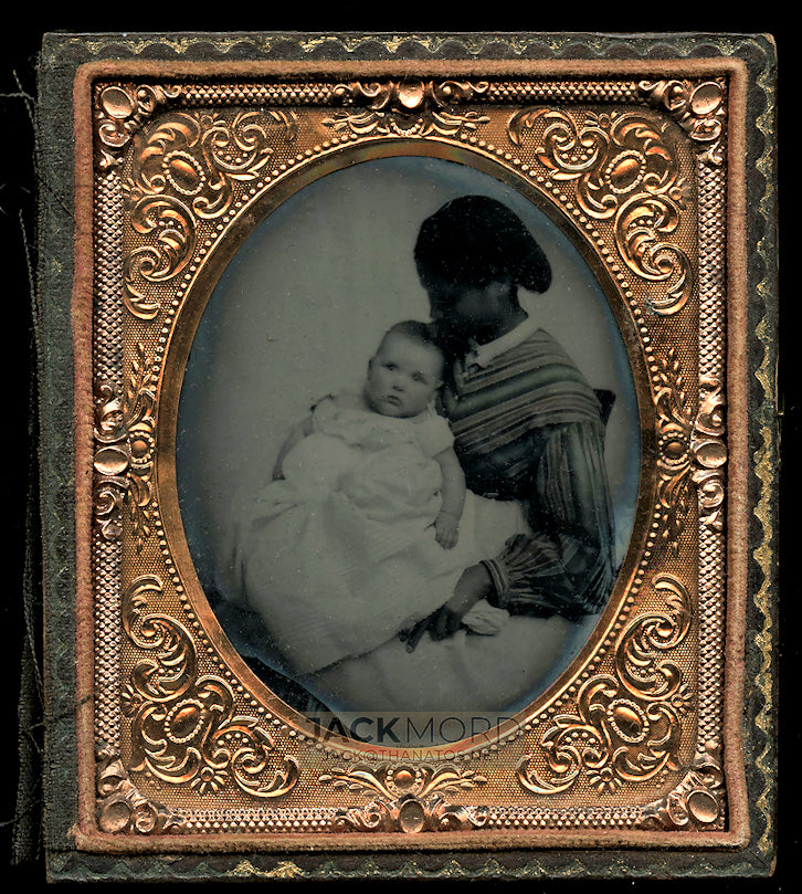 Rare Slavery Era African American Nanny Holding Baby 1/6 Ambrotype