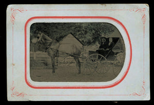 outdoor tintype man and woman in horse carriage some tinting 1800s photo