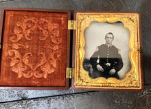 Load image into Gallery viewer, Civil War Soldier Painted Uniform Highlights Ambrotype Union Case Tinted 1860s
