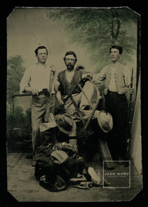 Antique 1870s Occupational Tintype - Lumberjacks Woodsmen - One Holding Gun