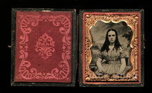 Load image into Gallery viewer, 1850s 1860s Ambrotype Photo Pretty Teen Girl Long Hair w Curls Painted Backdrop
