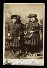 Load image into Gallery viewer, Cabinet Card: ID&#39;d Kansas Twins &amp; &quot;Min Pin&quot; Dog / 1800s Antique Photo
