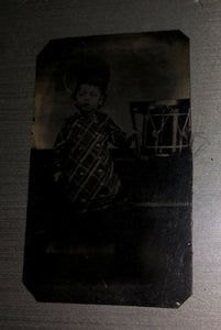 antique tintype photo little drummer / boy with drum
