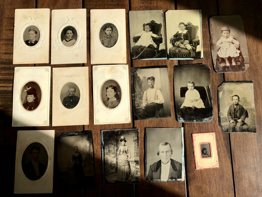 Lot Of 17 Antique 1860s - 1870s Tintype Photos Including Widow and/or Mourning
