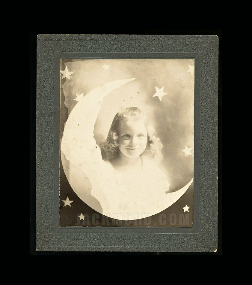 Antique Cabinet Photo ID'd Girl  - Moon and Stars Graphic