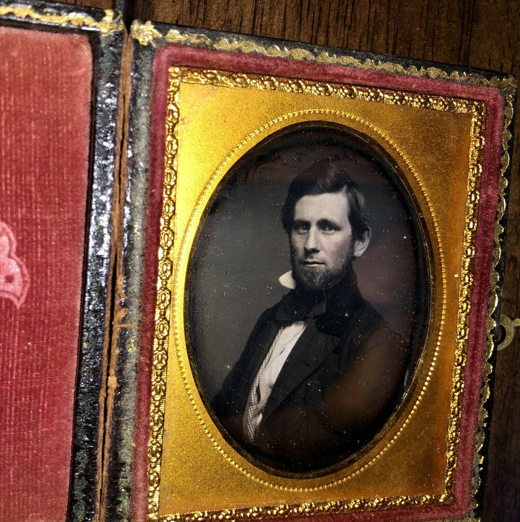 Sealed 1/9 Daguerreotype Handsome Man with Beard Probably Hartford Connecticut