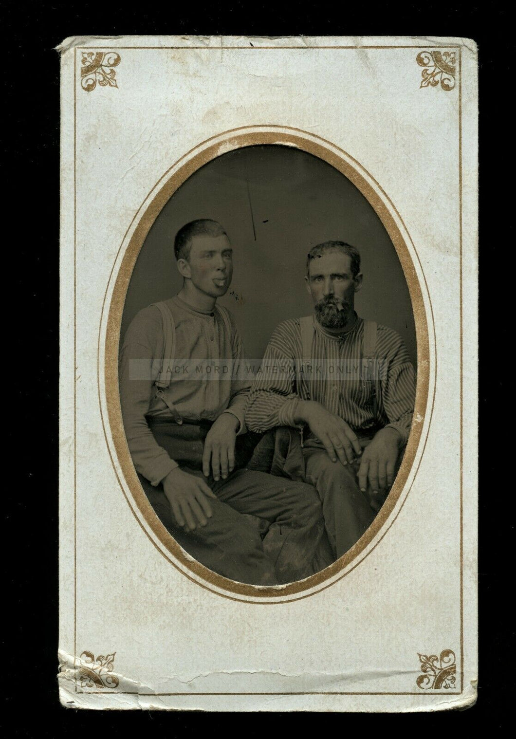 1800s tintype Photo Men friends working clothes smoking cigars ID’d