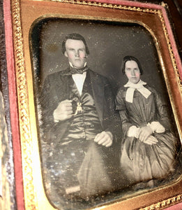 1/6 Sealed Daguerreotype ID'd Man & His Wife / Taber, Copic
