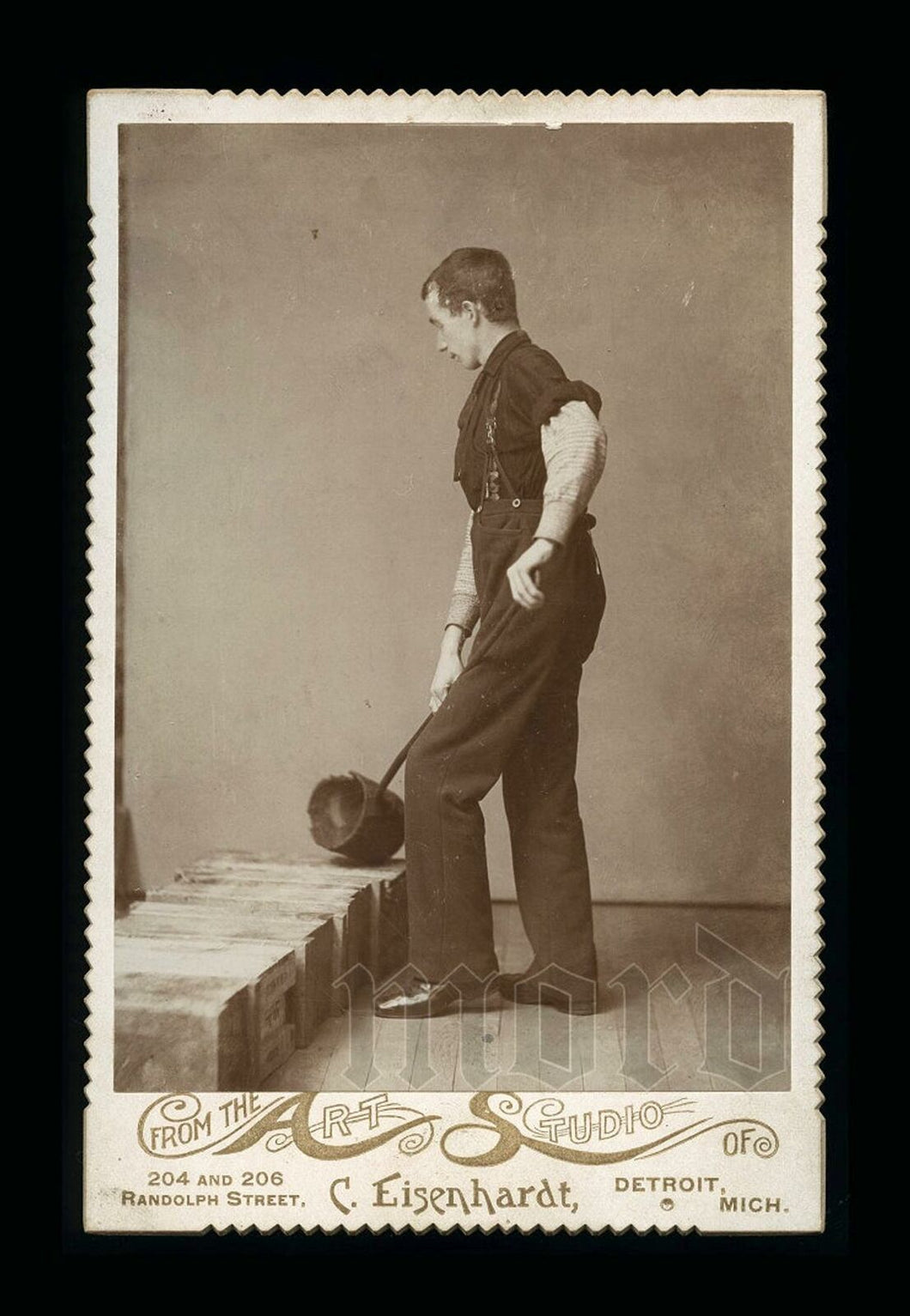 Rare Antique Occupational Photo - Man / Smelter Holding Crucible Filling Molds