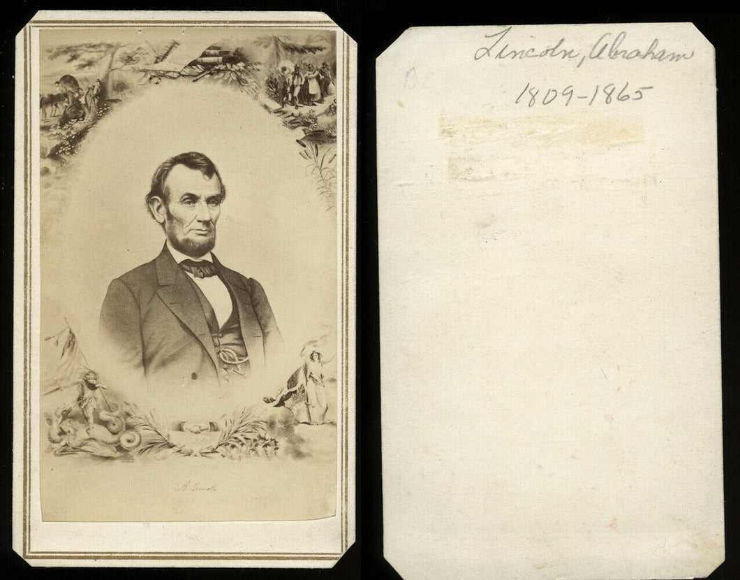 Abraham Lincoln CDV, Patriotic & Slave Family Artwork & Facsimile Signature