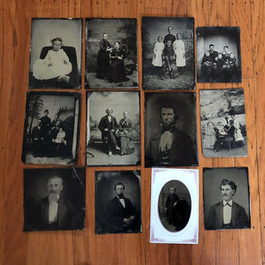 Big Lot 12 Larger Tintypes Half Plate Some ID'd / Names - Antique 1800s Photos