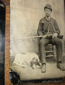 Rare Antique Tintype Photo African American Black Hunter w Rifle & Hunting Dog