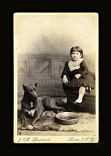 Load image into Gallery viewer, Antique Photo Little Girl &amp; Dog with BIG WATER BOWL! / 1880s Rome New York

