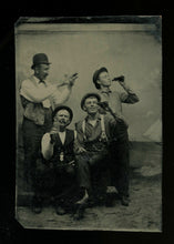 Load image into Gallery viewer, Antique Tintype Photo Beer Drinking Group of Men Painted Beach Sailboat Backdrop
