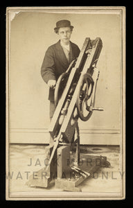 Rare 1860s c.1870 CDV Photo Man Posing with Huge Rock Drill Occupational