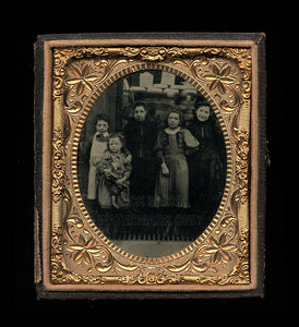 1860s Tintype Photo Factory Occupational Kids, One Girl Holding Large Doll