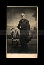 Load image into Gallery viewer, 1860s CDV Photo Dapper Man Holding Top Hat w Mourning Band by Jaquith New York

