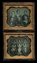 Load image into Gallery viewer, Two Group Daguerreotypes Boys &amp; Girlfriends Tinted Red Shirt Sealed 1850s
