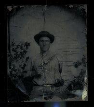 Load image into Gallery viewer, Armed Civil War Soldier Holding Gun - 1/6 Tintype Confederate 1860s

