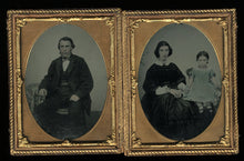 Load image into Gallery viewer, Double 1/4 Ambrotype Man Wife Daughter in Tinted Blue Dress
