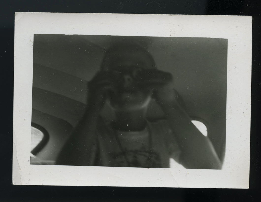 Vintage Snapshot Photo Backseat Eye Goggles Kid
