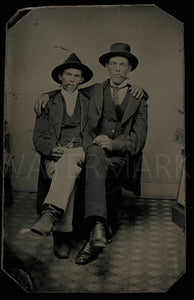 Two Cigarette Smoking Men Friends / Antique Tintype Photo 1800s