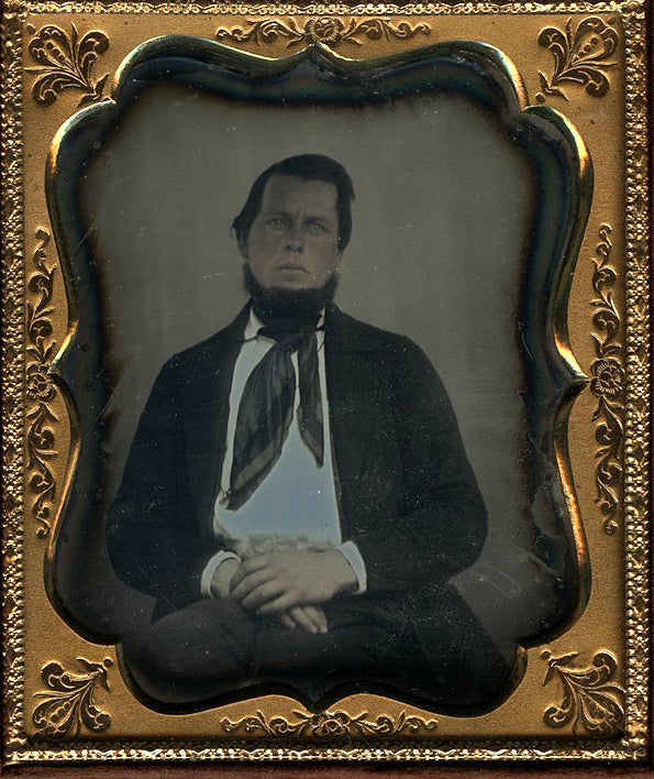 1850s Daguerreotype Emotional / Pensive Bearded Man Full Leather Case - Nice
