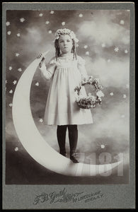 Antique Cabinet Card Little Girl Standing on Paper / Prop Moon 1890s Photo