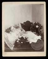 Post Mortem Cabinet Photo Little Girl in Gown with Flowers 1900s