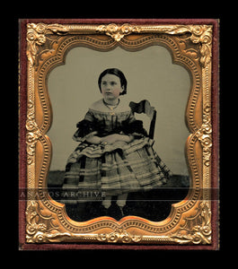 1/6 ambrotype little girl wearing painted gold jewelry 1860s