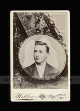 Load image into Gallery viewer, Unusual Cabinet Photo Man&#39;s Face in Banjo - Unique Memorial for Maine Musician?
