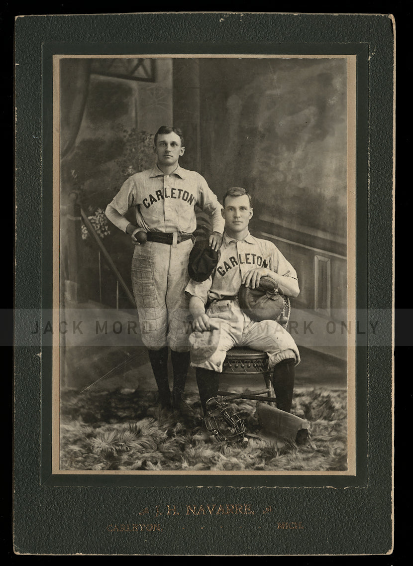Great Antique Baseball Cabinet Card Photo Carleton Michigan Players in Uniform