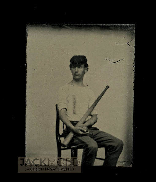 1860s 1870s RARE Miniature Tintype Photo Baseball Player Holding Ball and Bat