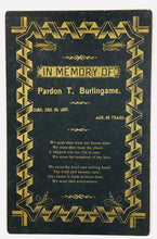 Load image into Gallery viewer, Two Related Memorial Cards, Burlingame Family
