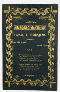 Two Related Memorial Cards, Burlingame Family