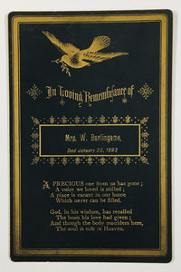 Two Related Memorial Cards, Burlingame Family