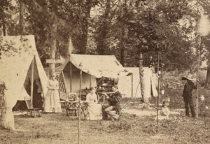 Rare Antique Stereoview Photo Camping / Adirondacks Camp Site Scene - Fishing