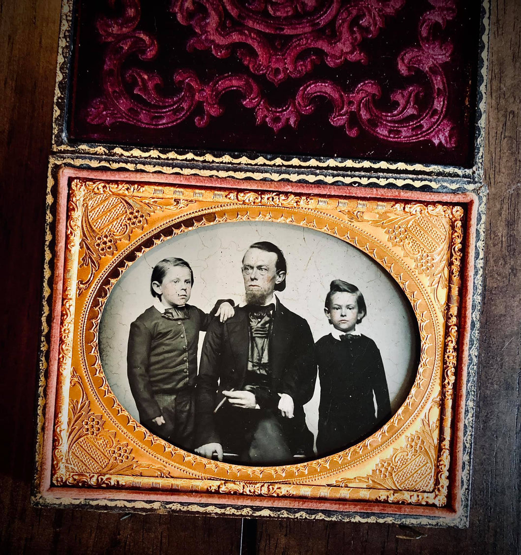 Excellent 1850s Ambrotype Cigar Smoking Man & His Sons