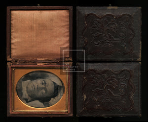 Post Mortem Daguerreotype of a Man - Close View of Face - In His Coffin?