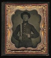 Load image into Gallery viewer, Superb Ambrotype 2x Armed Confederate Civil War Soldier ~ Bowie Knife &amp; Tinted Gun
