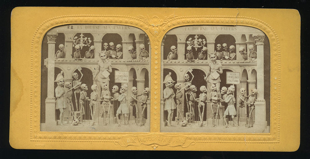 Satan / Devil in Hell with Glowing Eyes Skeletons 1860s Stereoview