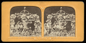 RARE ONE 1860s Satan Gets Portrait Taken by Skeleton w Camera - Tissue Stereoview